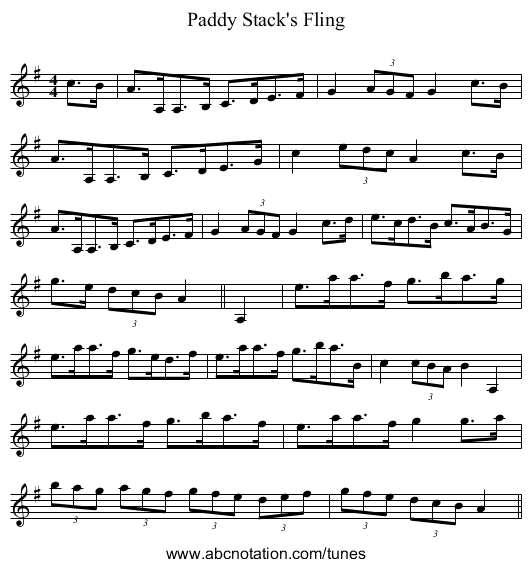 Paddy Stack's Fling - staff notation