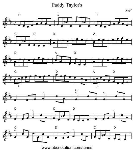 Paddy Taylor's - staff notation