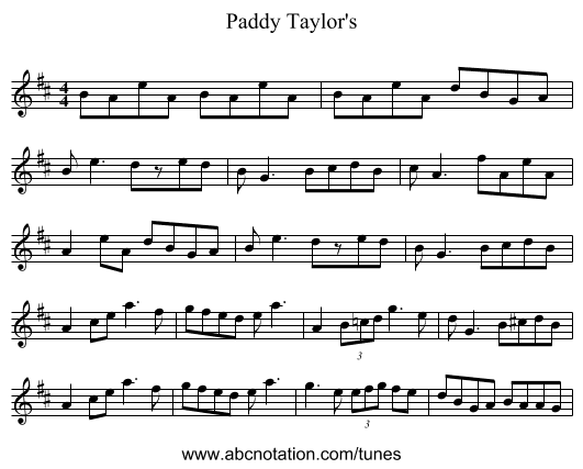 Paddy Taylor's - staff notation