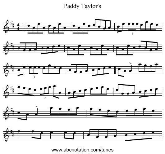 Paddy Taylor's - staff notation