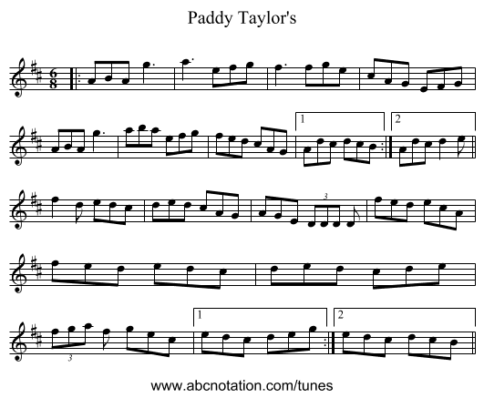 Paddy Taylor's - staff notation