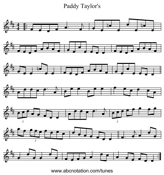 Paddy Taylor's - staff notation