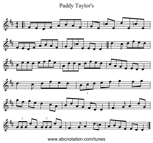 Paddy Taylor's - staff notation