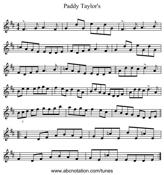 Paddy Taylor's - staff notation