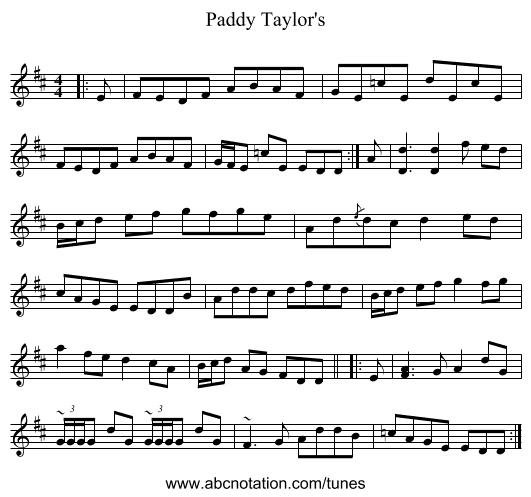 Paddy Taylor's - staff notation