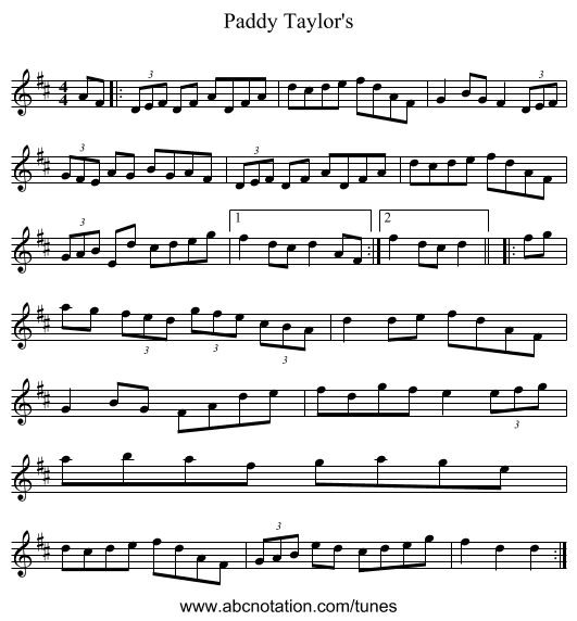 Paddy Taylor's - staff notation