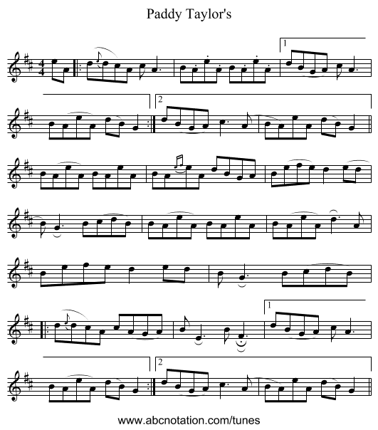 Paddy Taylor's - staff notation