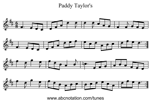 Paddy Taylor's - staff notation
