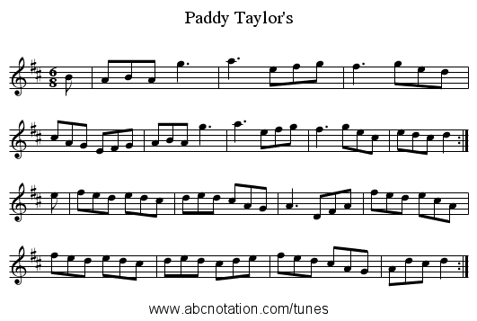 Paddy Taylor's - staff notation