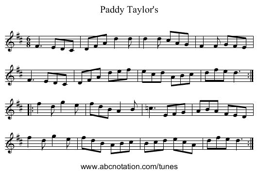 Paddy Taylor's - staff notation