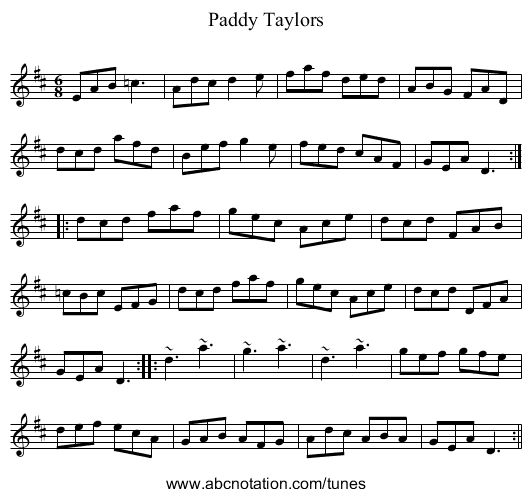 Paddy Taylors - staff notation
