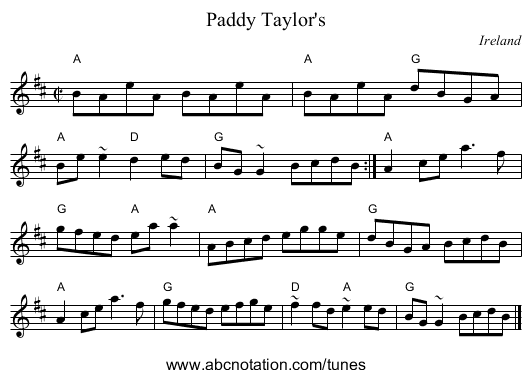 Paddy Taylor's - staff notation