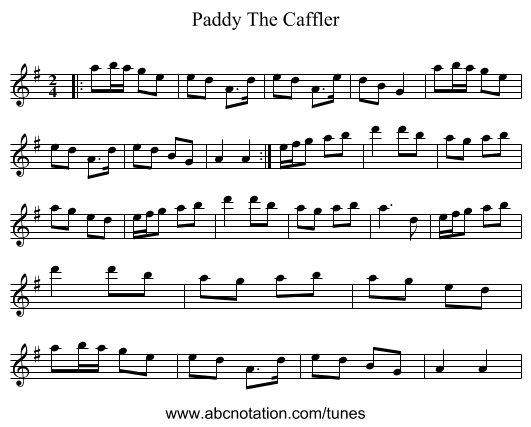 Paddy The Caffler - staff notation