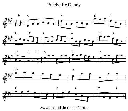 Paddy the Dandy - staff notation