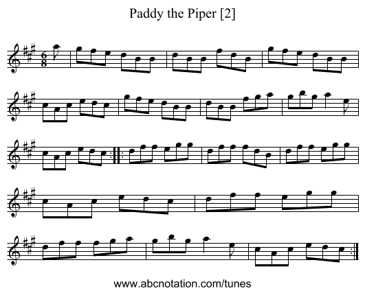 Paddy the Piper [2] - staff notation