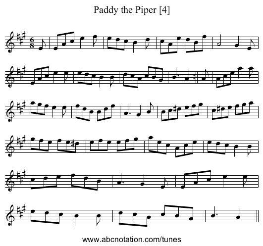 Paddy the Piper [4] - staff notation
