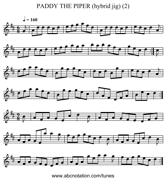 PADDY THE PIPER (hybrid jig) (2) - staff notation