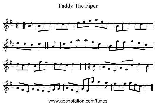 Paddy The Piper - staff notation
