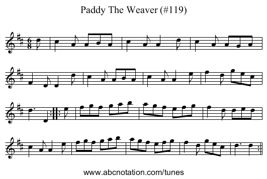 Paddy The Weaver (#119) - staff notation