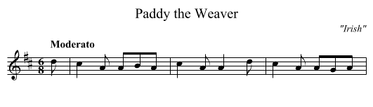 Paddy the Weaver - staff notation
