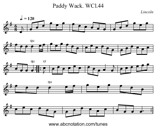 Paddy Wack. WCl.44 - staff notation
