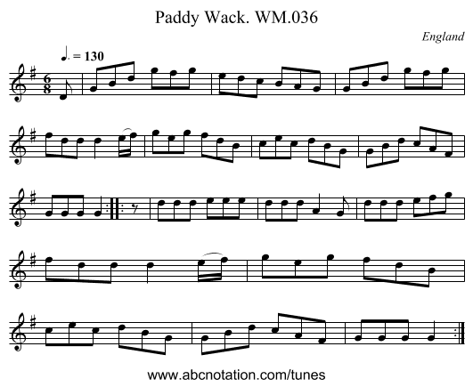 Paddy Wack. WM.036 - staff notation