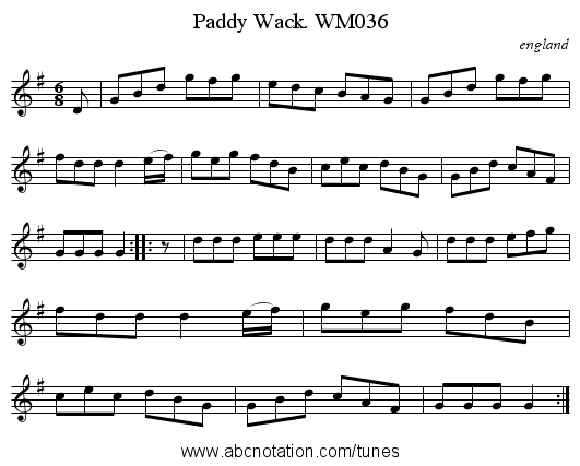 Paddy Wack. WM036 - staff notation
