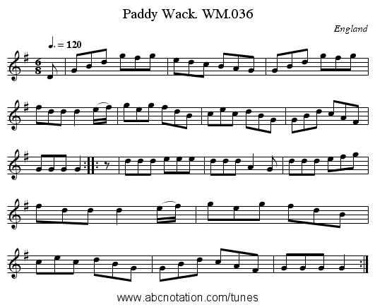 Paddy Wack. WM.036 - staff notation