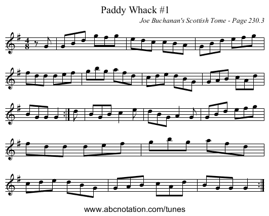 Paddy Whack #1 - staff notation