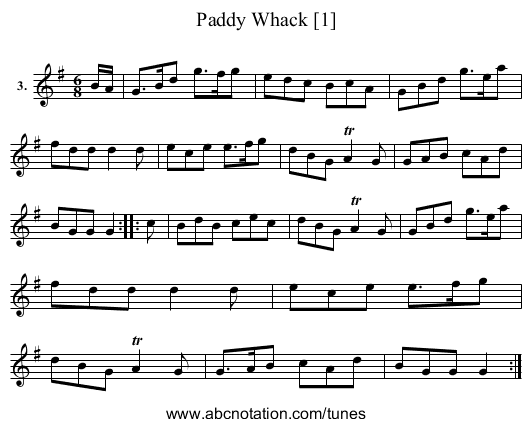 Paddy Whack [1] - staff notation