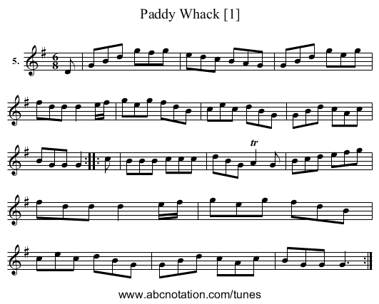 Paddy Whack [1] - staff notation