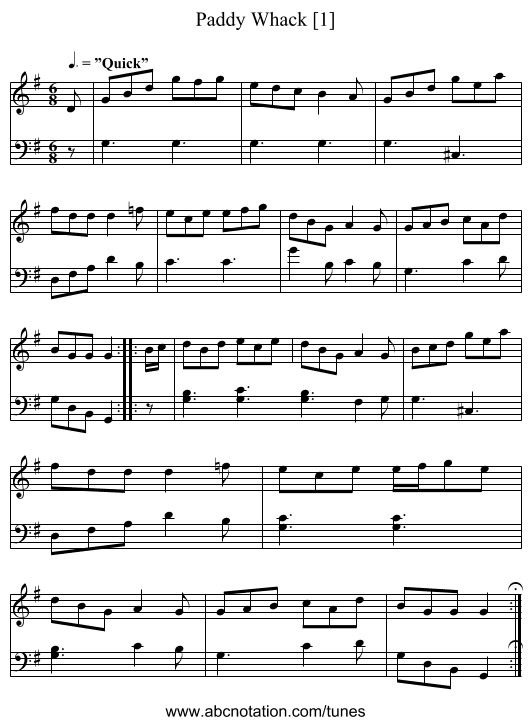 Paddy Whack [1] - staff notation