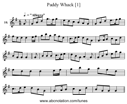 Paddy Whack [1] - staff notation