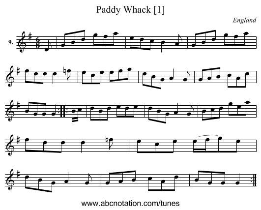 Paddy Whack [1] - staff notation