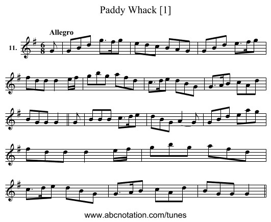 Paddy Whack [1] - staff notation