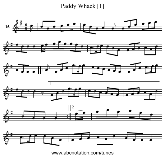 Paddy Whack [1] - staff notation