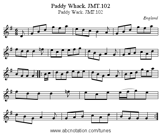 Paddy Whack. JMT.102 - staff notation