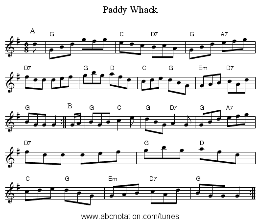 Paddy Whack - staff notation