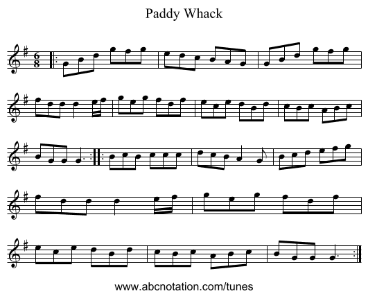 Paddy Whack - staff notation