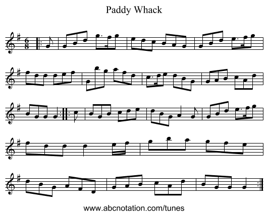 Paddy Whack - staff notation