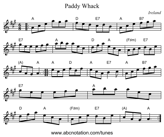 Paddy Whack - staff notation