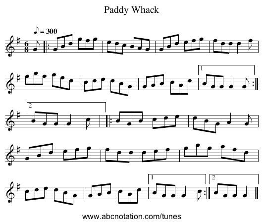 Paddy Whack - staff notation