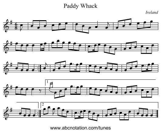 Paddy Whack - staff notation