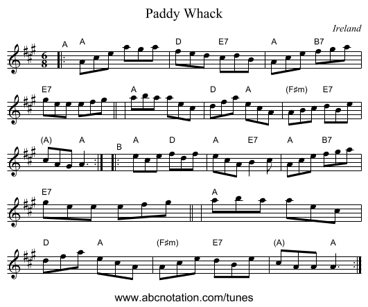 Paddy Whack - staff notation