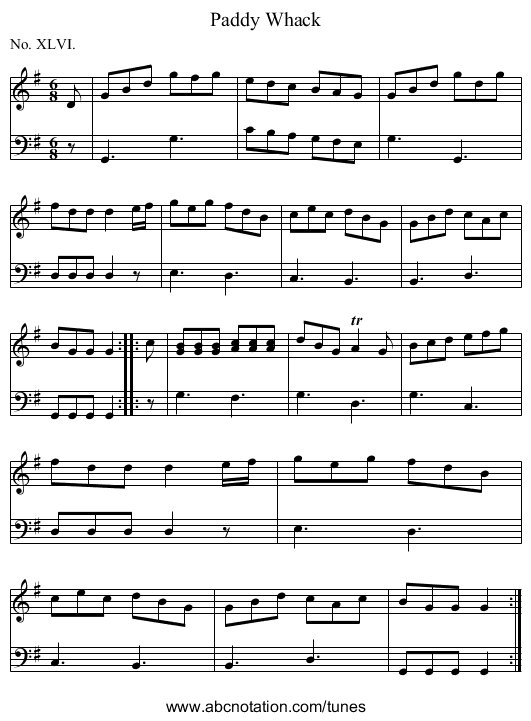 Paddy Whack - staff notation