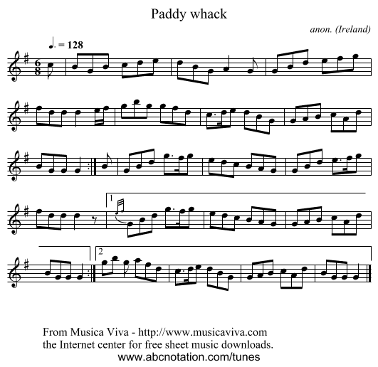 Paddy whack - staff notation