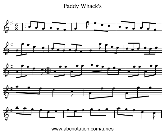 Paddy Whack's - staff notation
