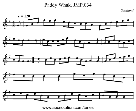 Paddy Whak. JMP.034 - staff notation