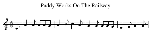 Paddy Works On The Railway - staff notation