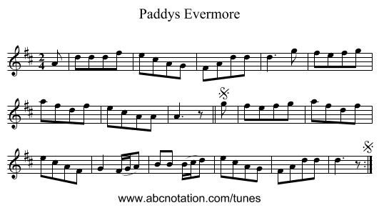 Paddys Evermore - staff notation